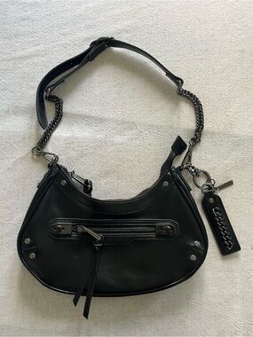 ALDO Y2K Studded Crescent Shoulder Bag with Chain Strap - Gunmetal Hardware